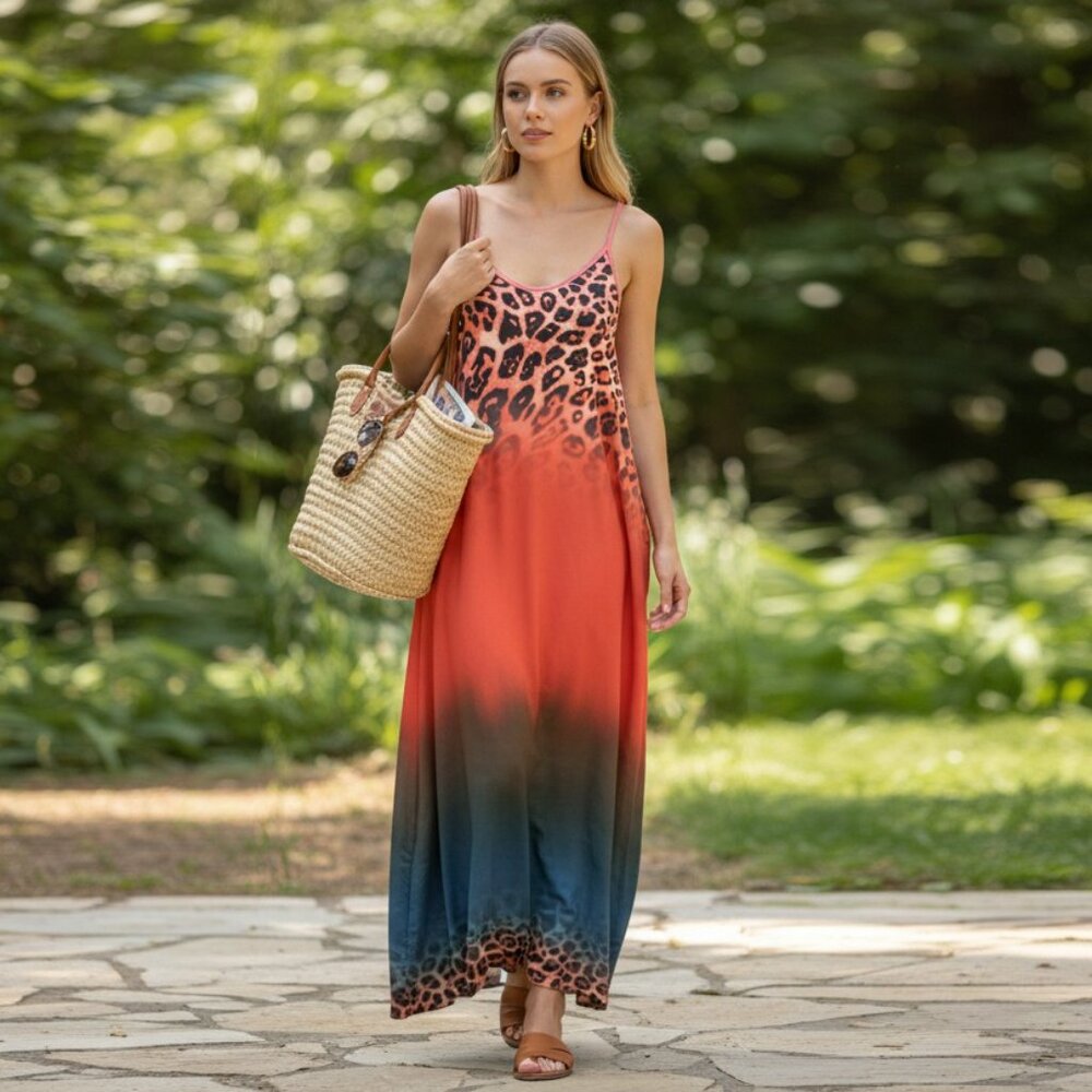 Leopard Print Ombré Maxi Tank Dress